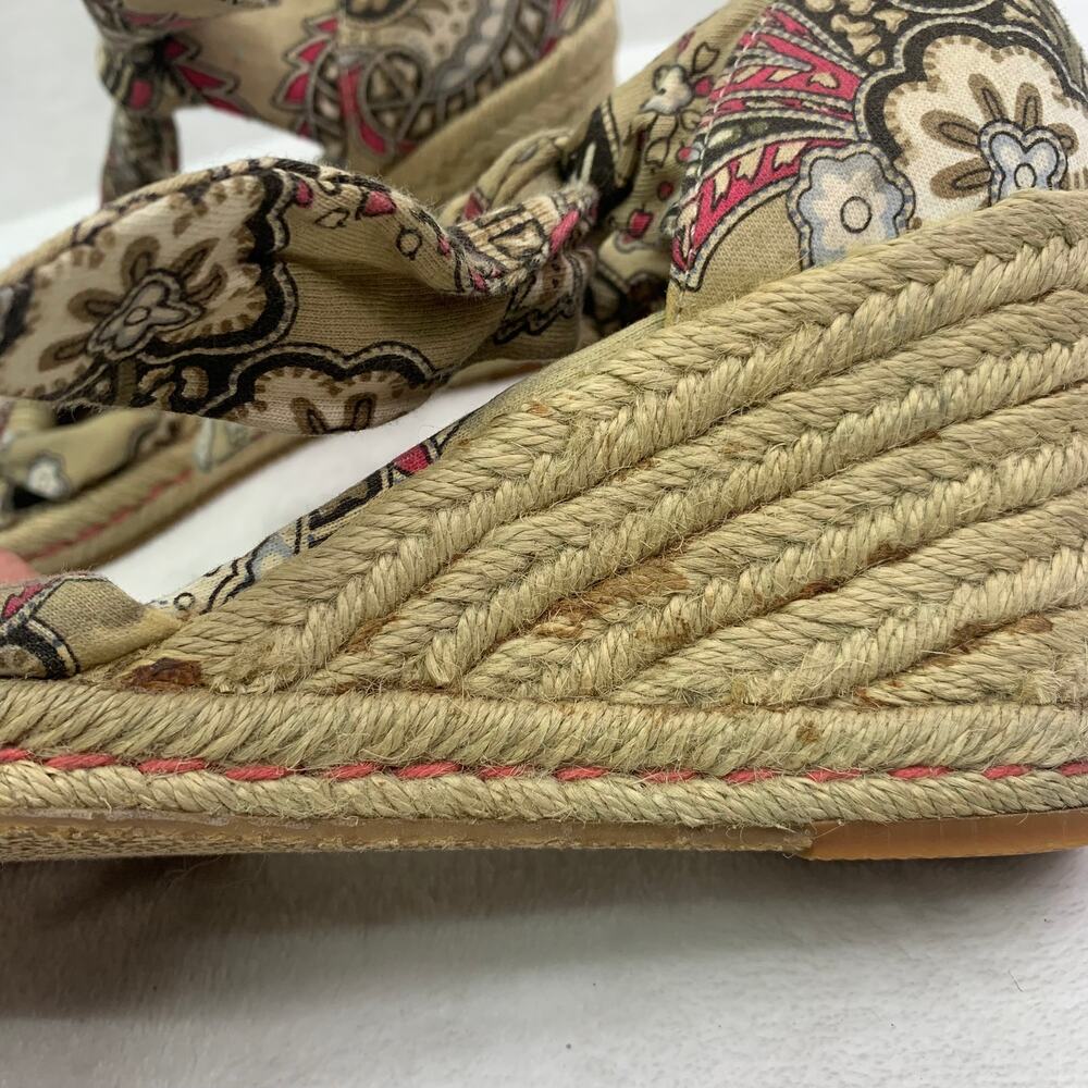 Tommy Hilfiger Womens Sz 7 Y2K Cotton Upper Wedge Sandals Paisley Pink Tie On - Picture 7 of 9